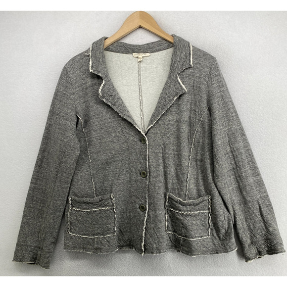 Eileen Fisher Jackets & Blazers - EILEEN FISHER Jacket PL Double Knit Jersey Cotton Raw Trim Button Up Blazer Gray